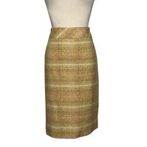 J. Crew yellow brown tweed pencil skirt size 6